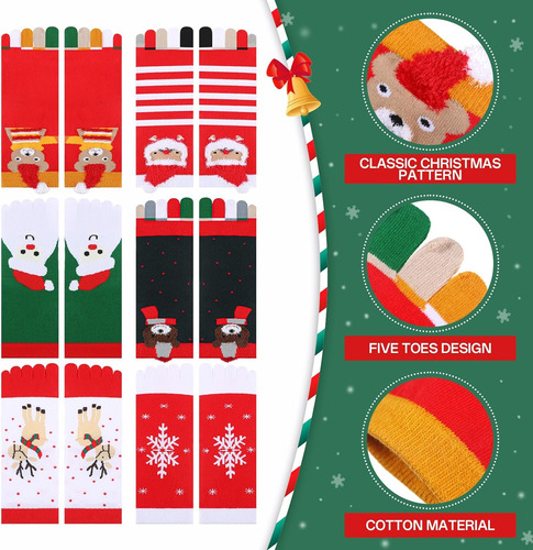 6 Pares De Calcetines De Dedo De Navidad Unisex Con Punta