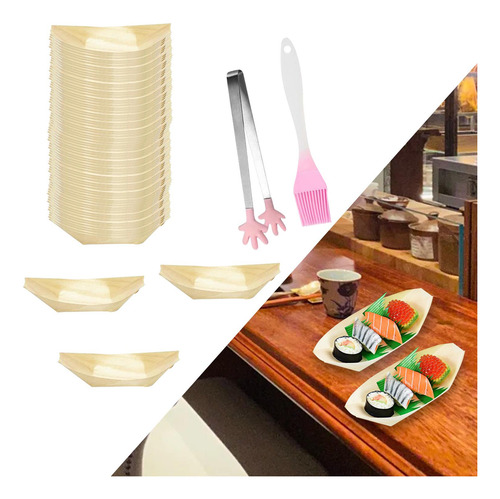 100 Peças De Madeira Barco Sushi Utensílio Sushi