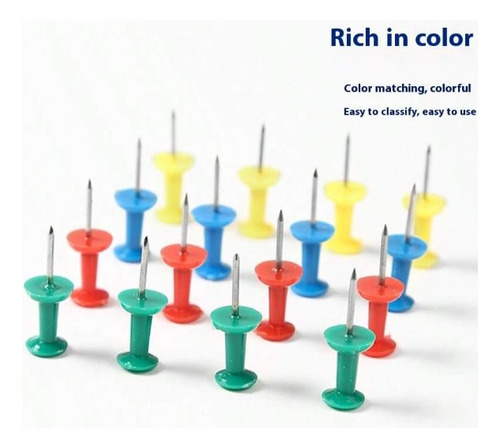 200 Tachuelas Pascua Plastico Push Colores Escuela Oficina