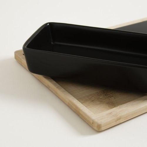 Imagen 3 de 4 de Tabla De Quesos De Bamboo Y Vidrio Negro Con Recipiente