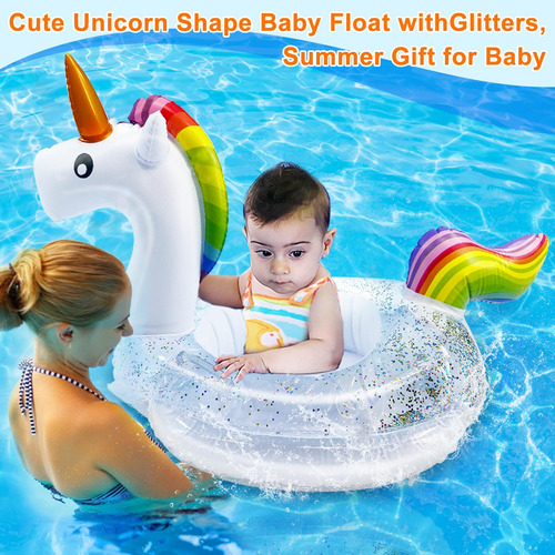 Flotador De Piscina Para Bebé Unicornio Con Dosel Azul