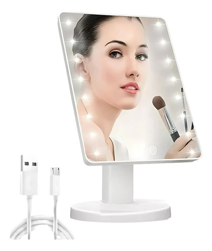 Espejo Maquillaje Luz Led Portátil Personal Base Mesa 360°