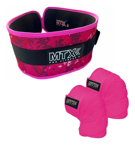 Faja Cinturon Gym Pesas Mujer + Rodilleras Crossfit Power Rosa Chicle Mediana