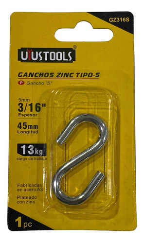 Gancho Para Cable Tipo S De 5mm 3/16  13 Kg