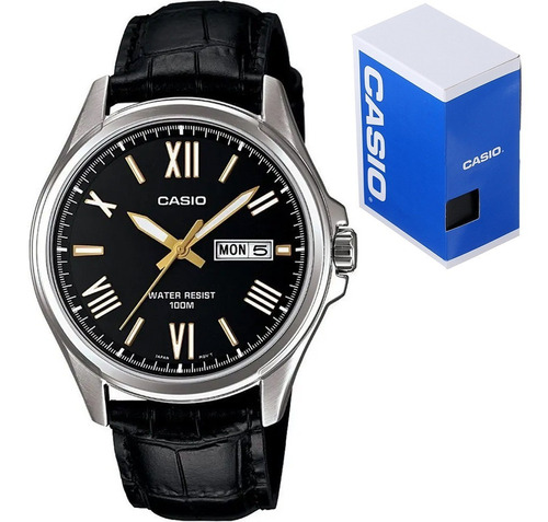 Reloj Casio Mtp 1377l Negro Cuero Fechador Sumergible 100m