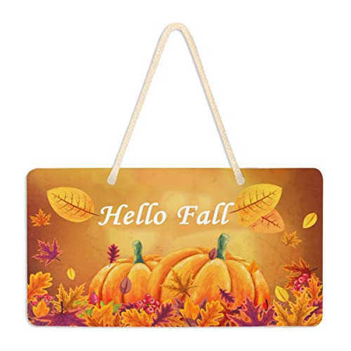 Placa De Señal De  Hello Fall Pumpkins  Colgar Pared D...