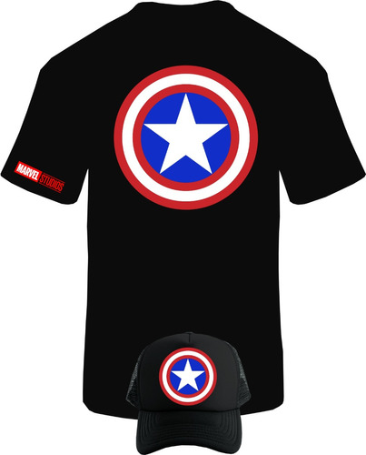 Camiseta Manga Corta Escudo Capitan America Obsequio Gorra I