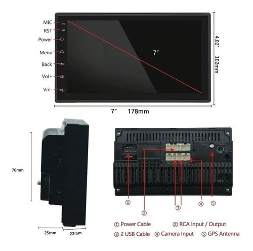 Imagen 6 de 10 de Estereo Doble Din Gps Android 8.1 Bluetooth 1+16g Multimedia