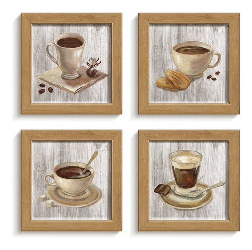 Kit 4 Quadros Decorativos Cozinha Copa Café Coffee Chá