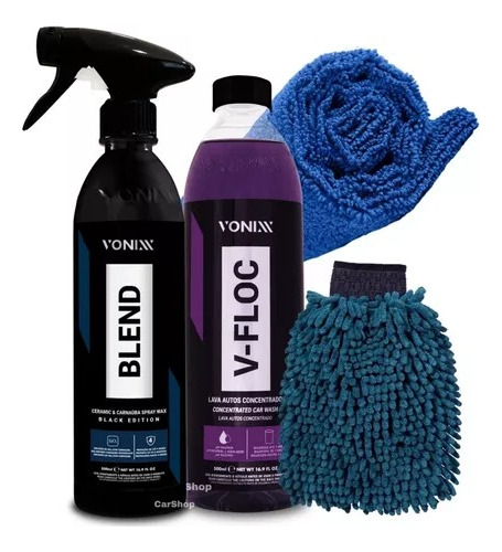 Kit Vonixx Luva Microfibra + Blend Black Cera Liq + V-floc 