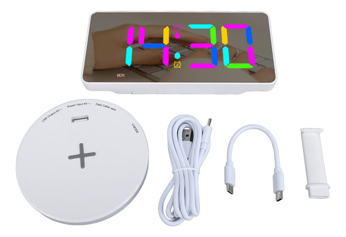 Reloj Despertador Digital Rgb Con Espejo Led De 12/24 Horas