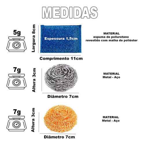Kit 12 Esponjas 8 De Aço + 4 Espuma Limpeza Pesada Multiuso