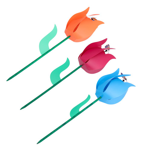 Cataventos De Jardim Decorativos, 3 Peças, Design De Tulipa,
