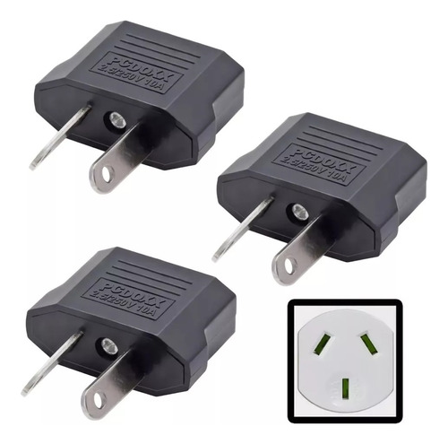 3x Adaptador Enchufe Pata Plana 'v' Torcida Argentina Tipo