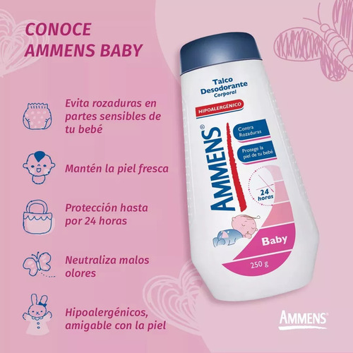 4 Talco Corporal Ammens 250g Fresco Aroma + Baby