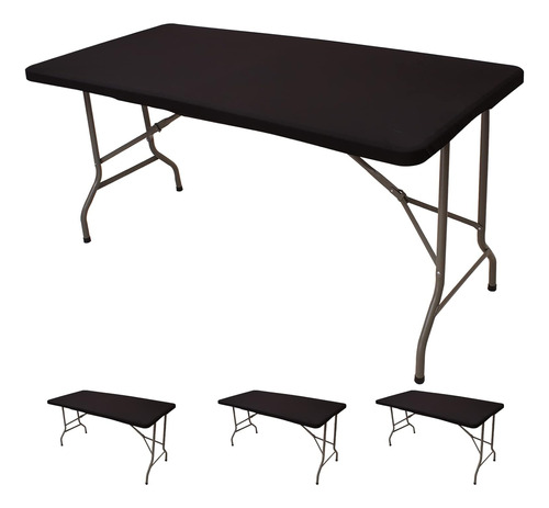 Cubierta De Mesa De Lycra 3pc Negra 8 Ft Mantel Elásti...