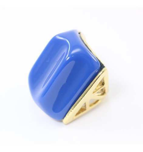 Anillo Base Dorada Piedra Acrilica Azul Importados