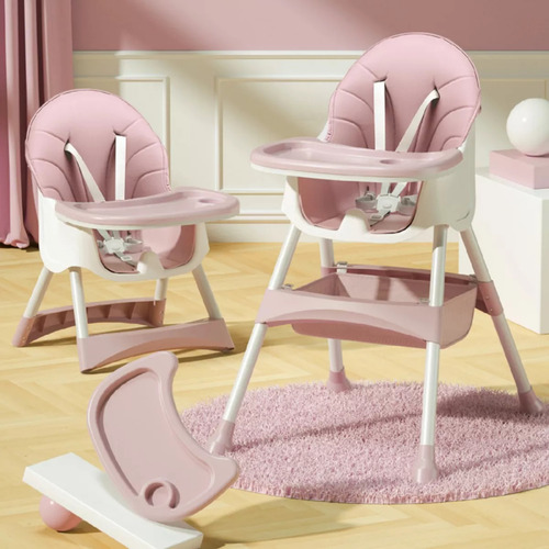 Silla De Comer 2 En 1 Para Bebe Color Rosa Altura Ajustable