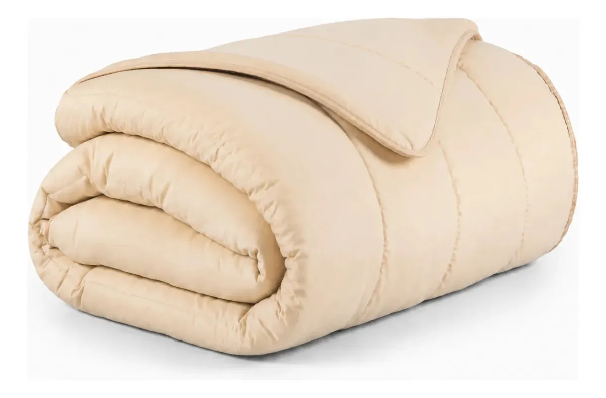 Edredom Casal Queen Micropercal 400 Fios Cama Kit Conforto Bege Liso