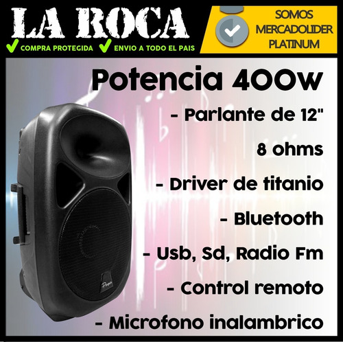 Bafle Potenciado 12 600w Bluetooth Usb Sd Radio Fm Bateria
