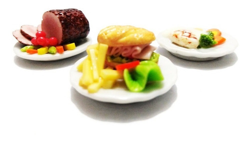 Set S3 Varios Platillos Comida Miniatura Para Casa De Muñeca