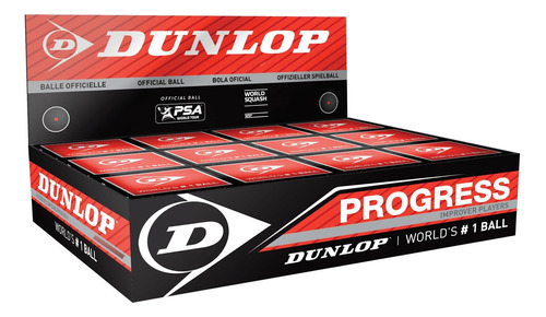 Dunlop Squash Balls Progress Red, 12 Bolas, Para Jugadores .