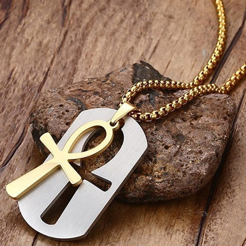 Colar Masculino Com Pingente Placa Cruz Egípcia Ankh