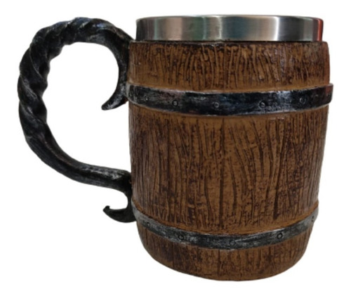 Imagem 2 de 4 de Caneca Barril Medieval Em Resina Inox 400ml - Chopp,cerveja