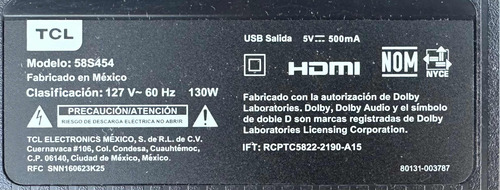 40-r51mpf-mac2hg Main Tcl 58s454 Usada (Usado)