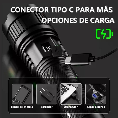Ratorch Linterna Táctica Recargable Zoom 12000lm Con Batería Litio