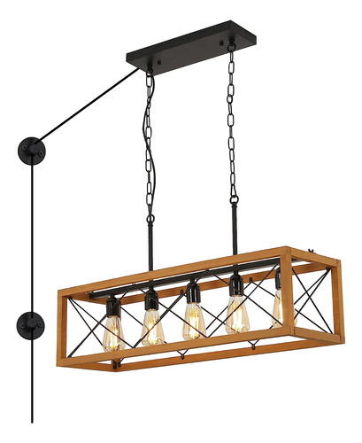 Zompoo Moderno Candelabro Rectangular De Madera De 5 Luces,