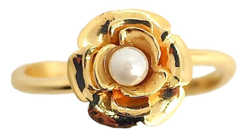 Anillo Flor Perla Oro Italiano 18k Ley 750