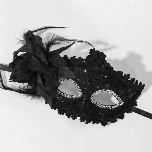 24 Pz Antifaz Negro Encaje Y Flor Carnaval Fiesta Disfraz