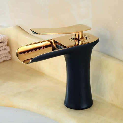 Elegant Waterfall Bathroom Faucet - Matte Black Base, Gold T