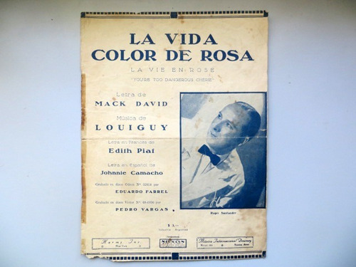 La Vida Color De Rosa La Vie En Rose Partitura Edith Piaf