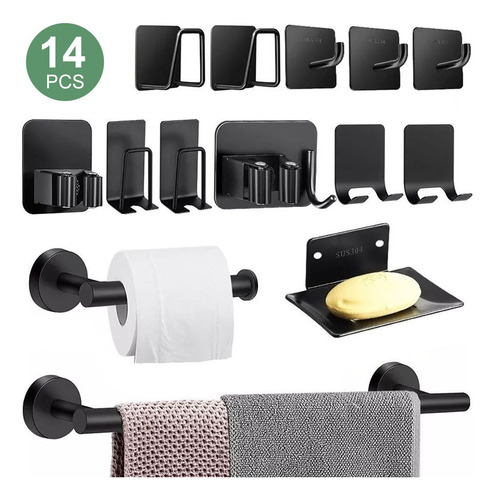 Juego De Accesorios Para Baño Toallero 304 Inoxidable 14 Pzs Color Negro
