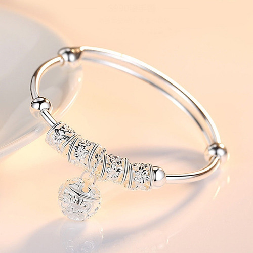 Imagen 7 de 7 de Pulsera Mujer Plata Retro Rondeles Ajustable Brazalete Charm