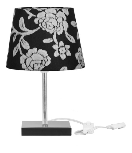 Abajur Eros Dome Floral Prata 032 Com Base Preta Quadrada