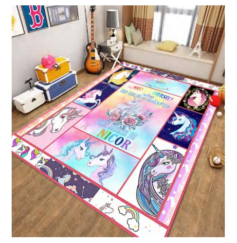 Alfombra De Piso Para Nena 160x120cm Motivo Unicornio