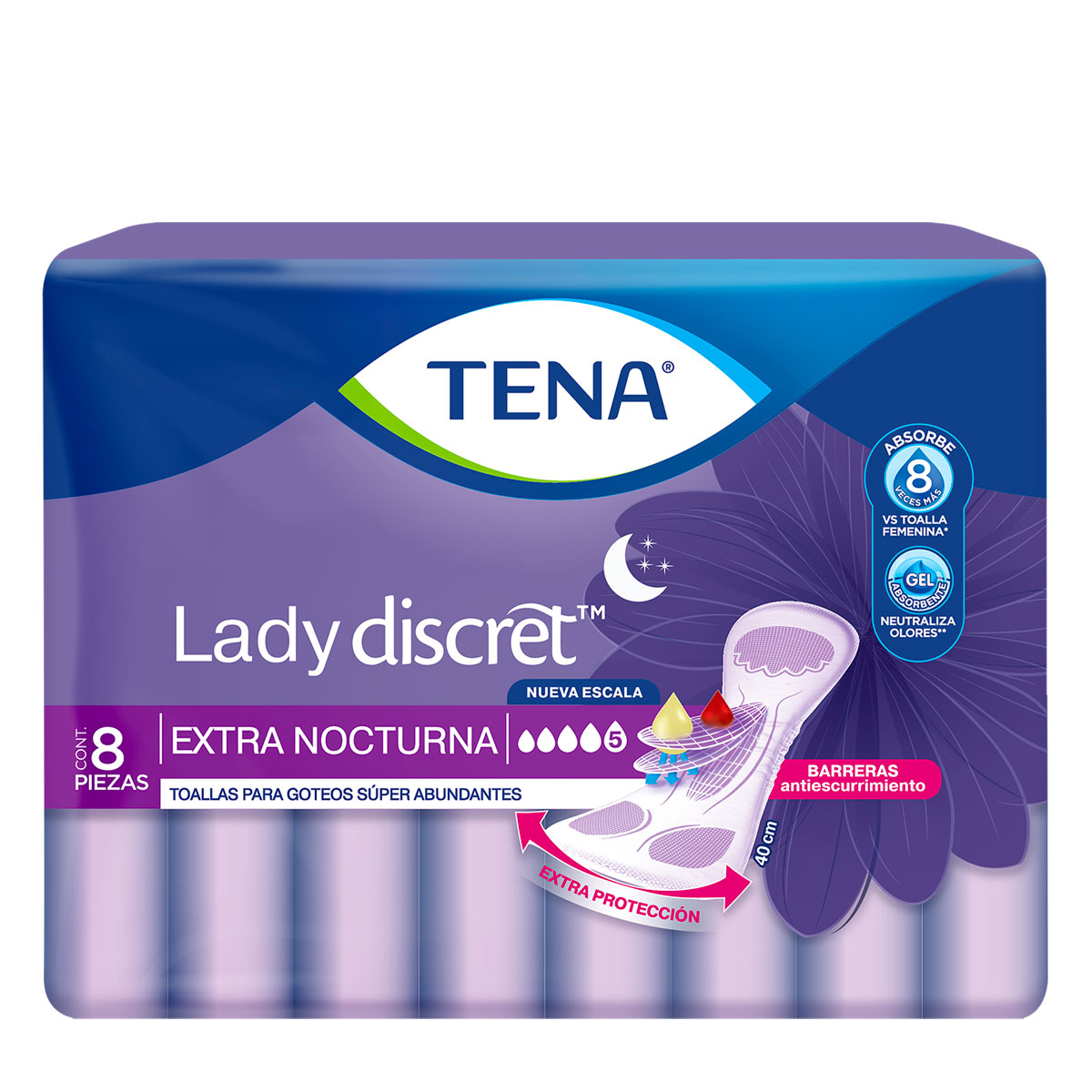 Toallitas femeninas Tena Lady Discret Nocturna 8 u