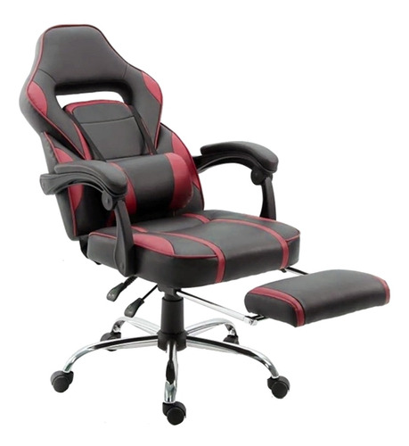 Silla gamer sillón con apoya pies calidad super premium Muebles Web ergonómica  roja y negra con tapizado de cuero sintético