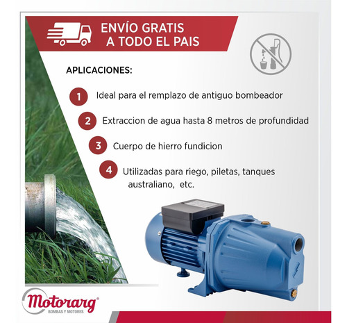 Imagen 3 de 6 de Bomba Autocebante Motorarg Bf 100 1 Hp. 5200 Lts/h