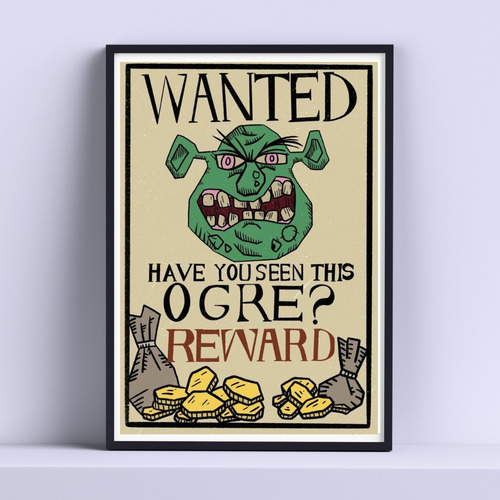 Cuadro Shrek Se Busca Ogro  Decorativo 30x40cm Con Vidrio