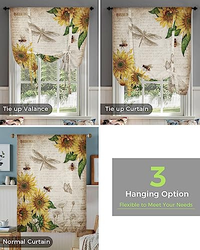 Cortinas Rústicas De Girasoles Y Abejas Para Ventana