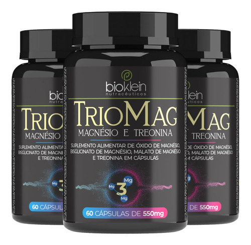 3 Triomag Com 3 Magnésios Cloreto+ Quelato+ Malato+ Treonina Sabor Sem Sabor