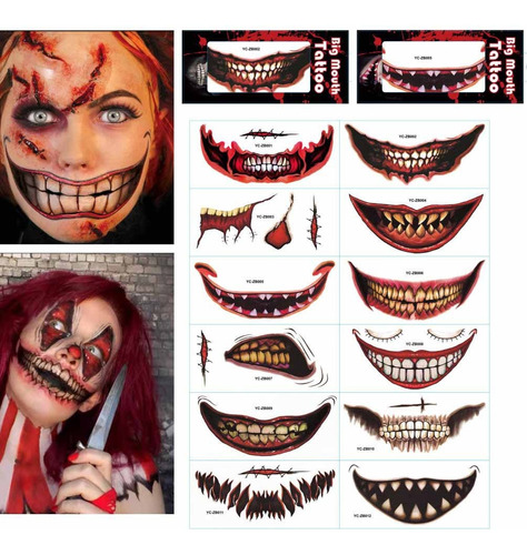 Set De 24 Tatuajes Pegatinas Joker Scary Mouth
