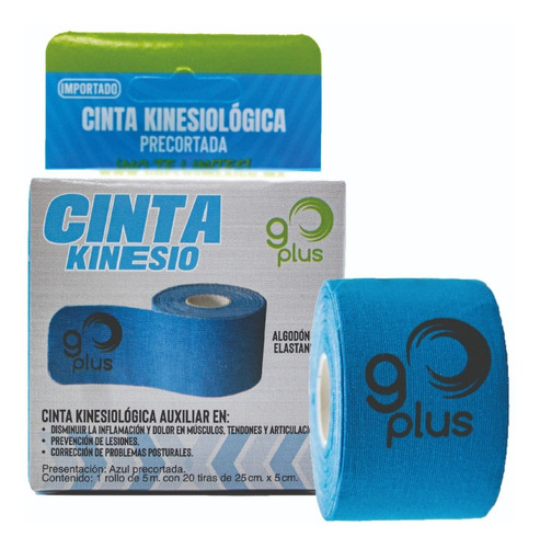 Imagen 1 de 10 de Cinta Kinesiológica Azul Go Plus 5m Pre-cortada