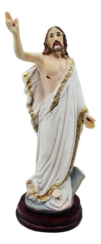 Escultura La Resureccion De Cristo 20 Cm Resina Ojo Pintado Blanco