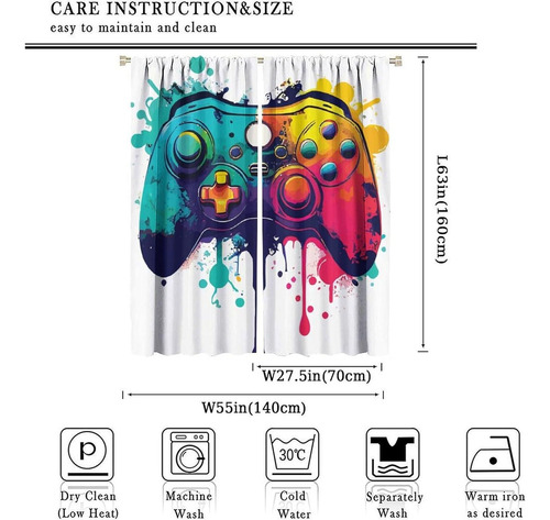 Cortinas Gamer Ovbokey 55x63 Cm Para Cuarto De Niños