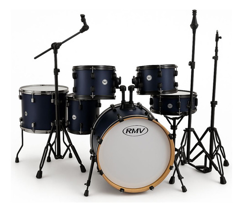 Bateria Rmv Color 22 2 Tons 2 Surdos 3 Suportes Azul Escuro
